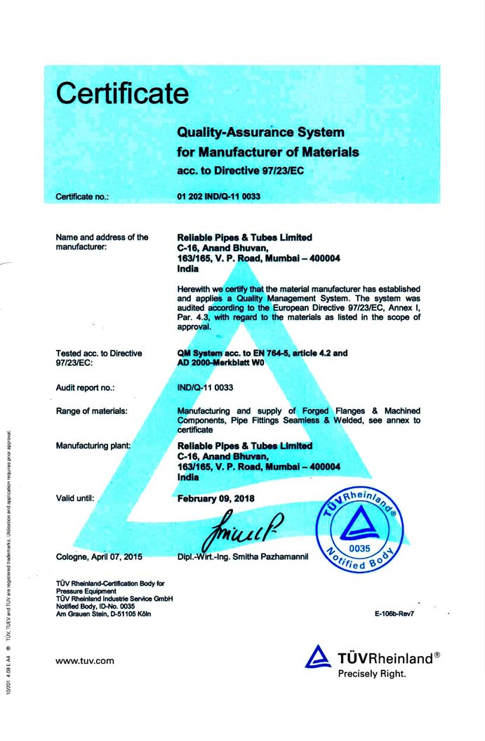 PED Certificate